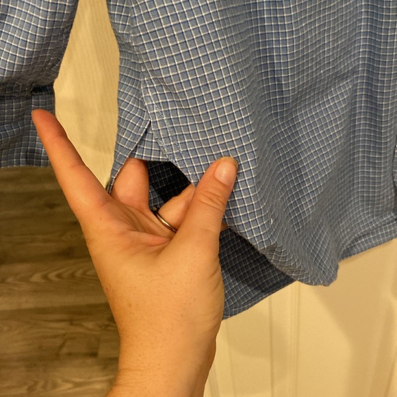 Polo by Ralph Lauren, collarless, long sleeve, button-down, blue & white - Picture 5 of 7